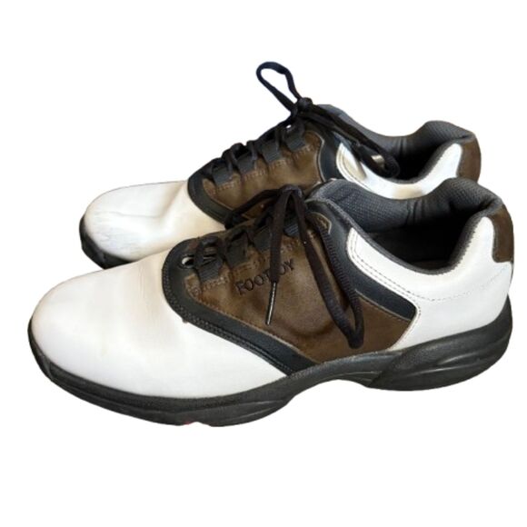 FootJoy FlexZone White Brown Black Leather Golf Shoes‎ Cleats Men’s Size 8.5M
